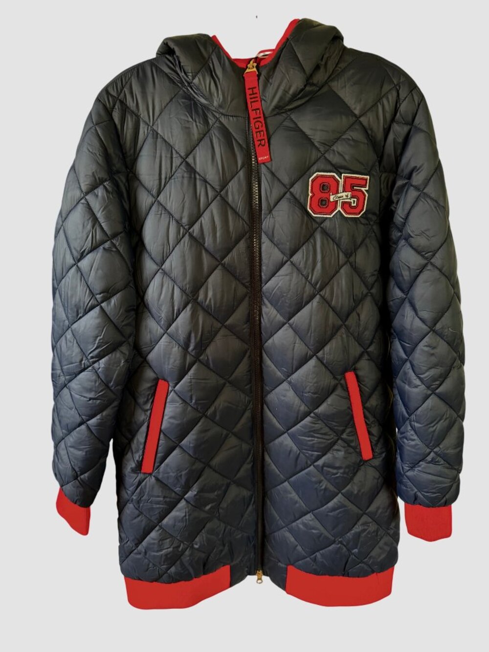Tommy Hilfiger Packable Hooded Puffer Jacket Navy Diamond Quilted M $40